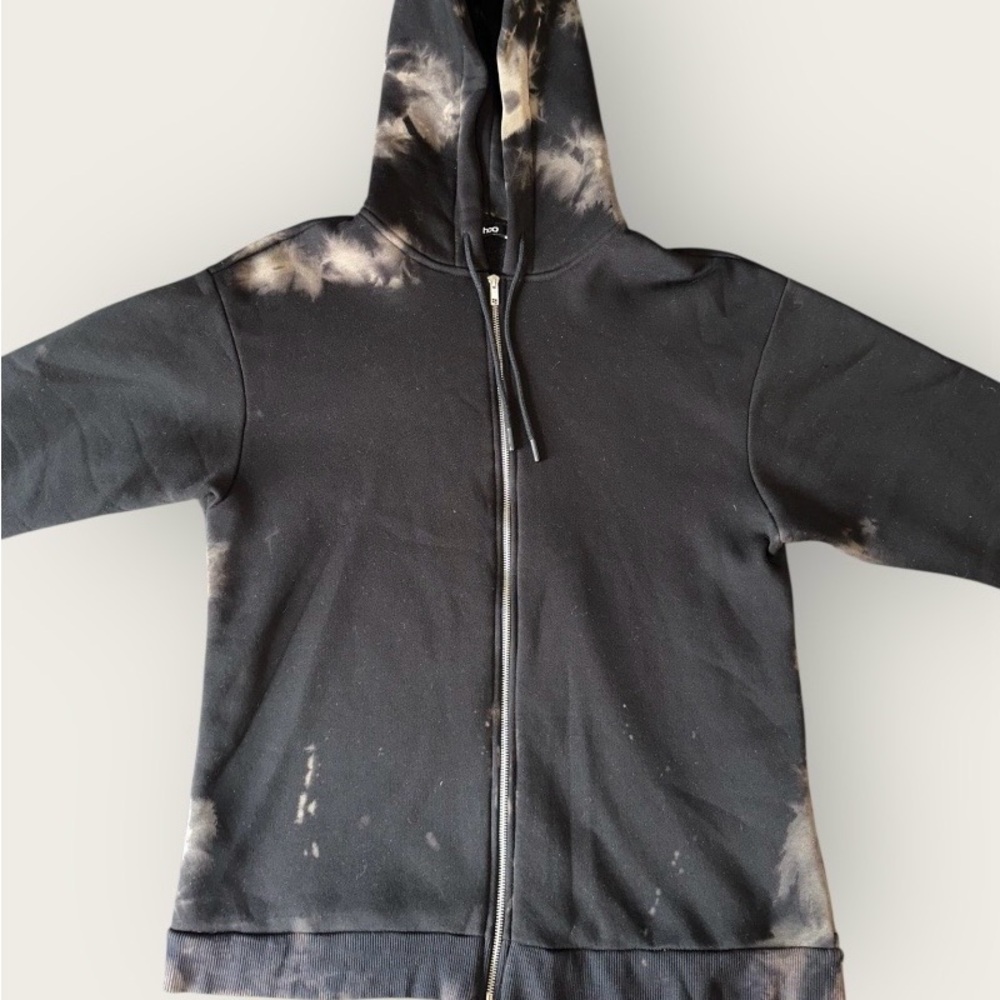 Boohoo Size XL Tie Dye Zip Through Hoodie – Black – Excellent